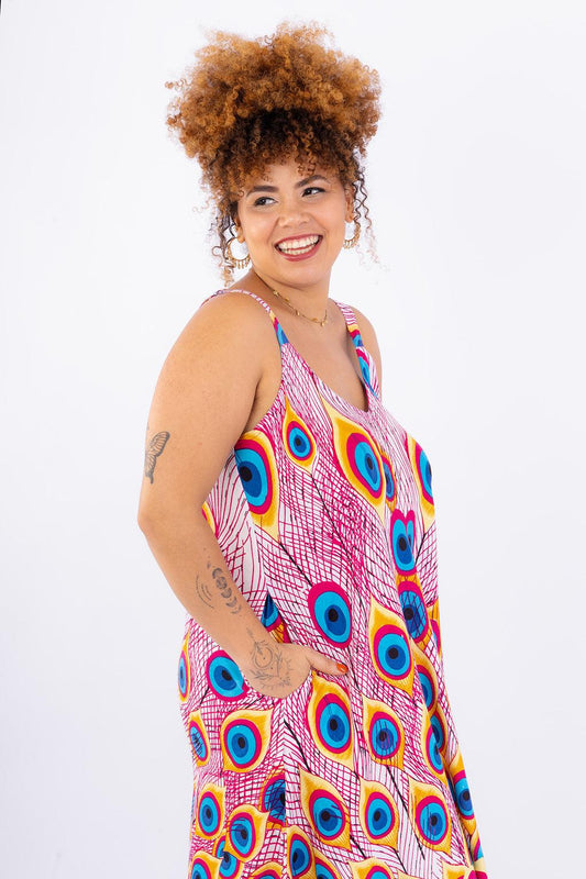 Vestido Trapézio Ajustável Pavão Encantado Viscose Ajustável Coleção Premium 99
