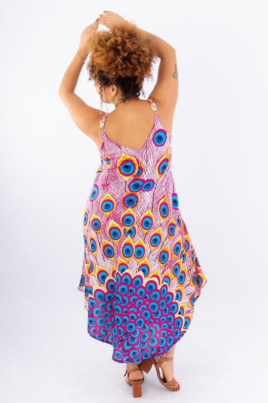 Vestido Trapézio Ajustável Pavão Encantado Viscose Ajustável Coleção Premium 99