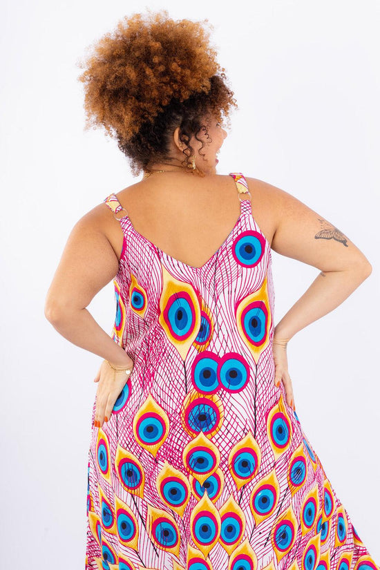 Vestido Trapézio Ajustável Pavão Encantado Viscose Ajustável Coleção Premium 99
