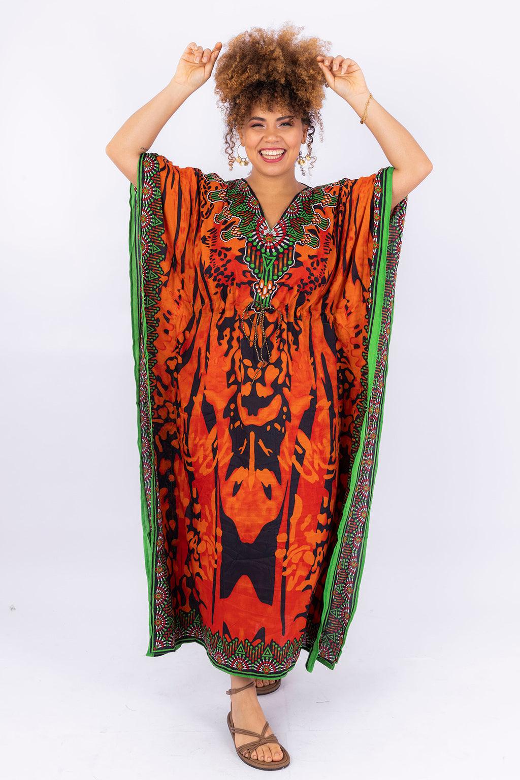 Kaftan Longa Safari Chic Moda Boho Ajustável Coleção Premium 7431