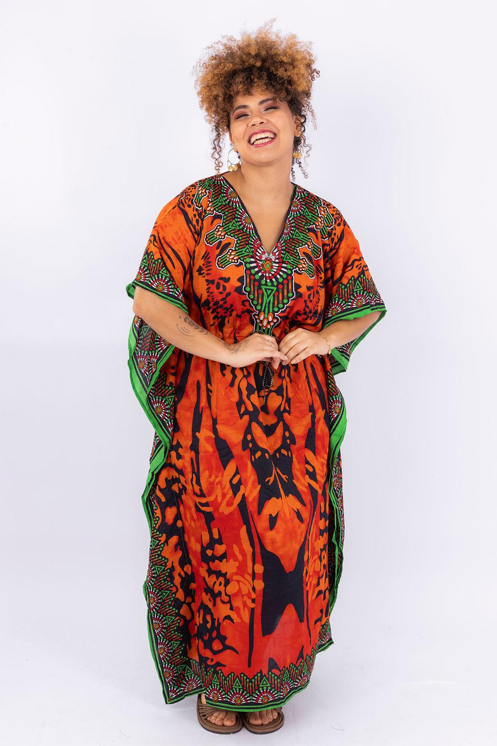 Kaftan Longa Safari Chic Moda Boho Ajustável Coleção Premium 7431