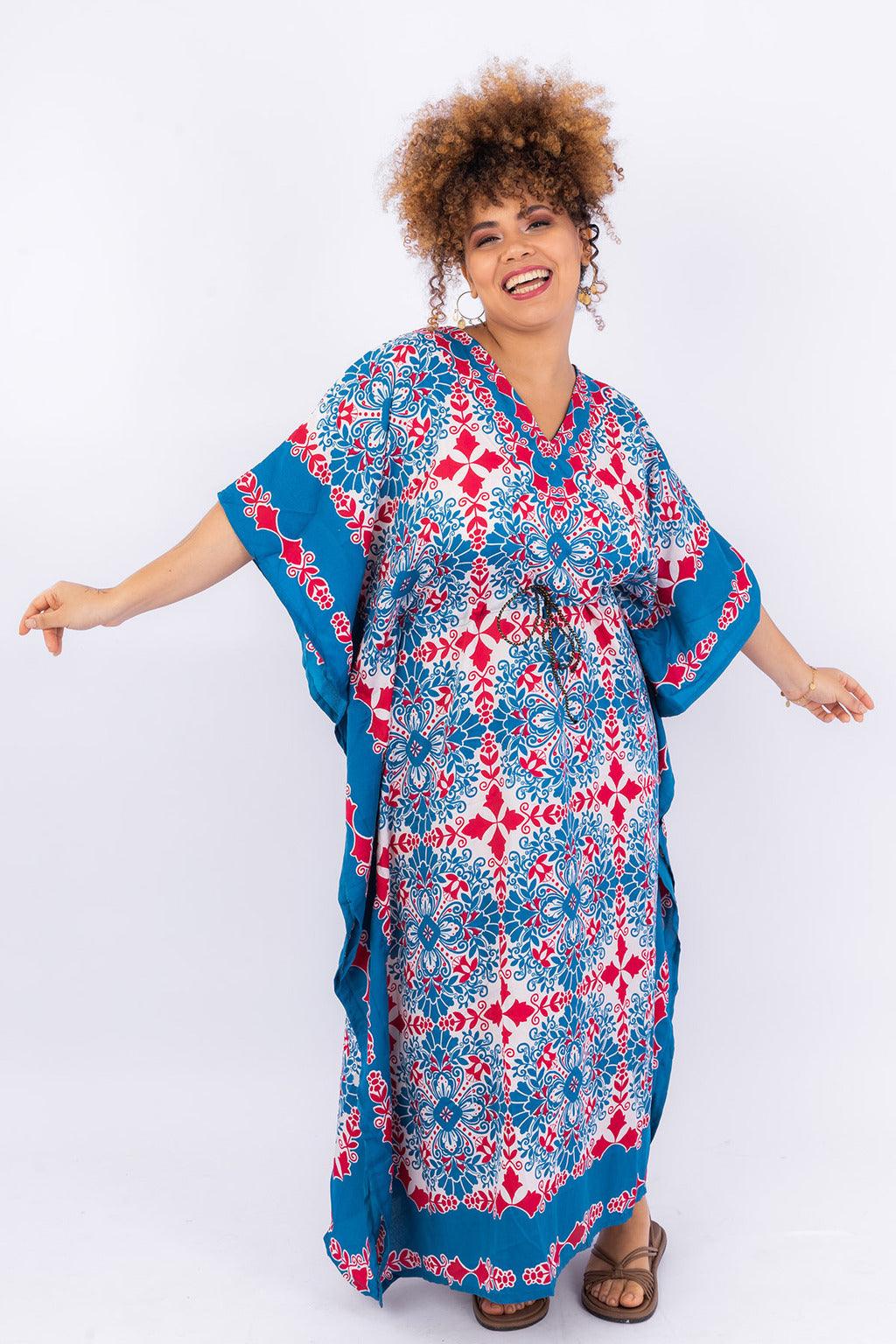 Kaftan Longa Mosaico Mediterrâneo Moda Boho Ajustável Coleção Premium 5162
