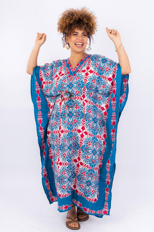 Kaftan Longa Mosaico Mediterrâneo Moda Boho Ajustável Coleção Premium 5162