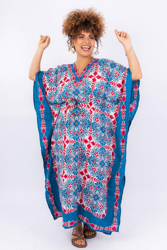 Kaftan Longa Mosaico Mediterrâneo Moda Boho Ajustável Coleção Premium 5162