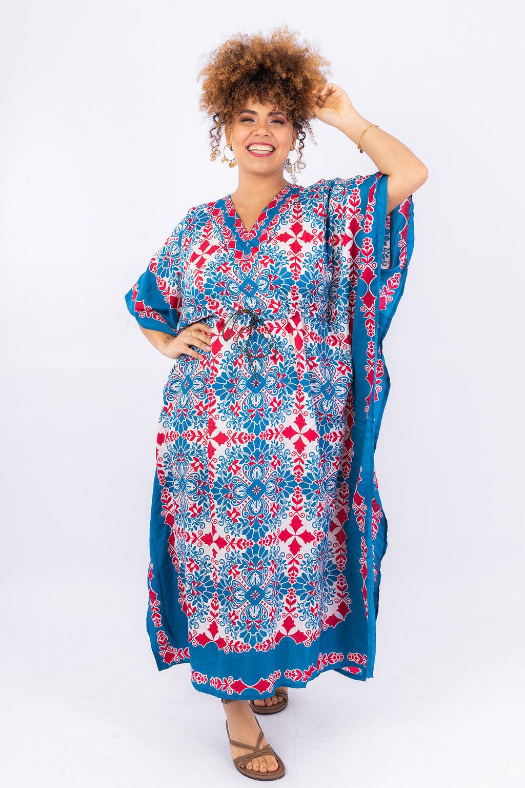 Kaftan Longa Mosaico Mediterrâneo Moda Boho Ajustável Coleção Premium 5162