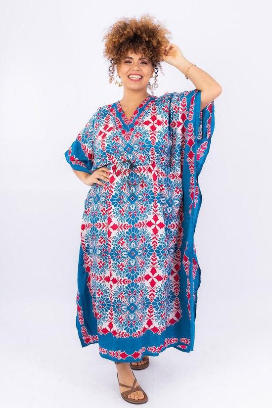 Kaftan Longa Mosaico Mediterrâneo Moda Boho Ajustável Coleção Premium 5162