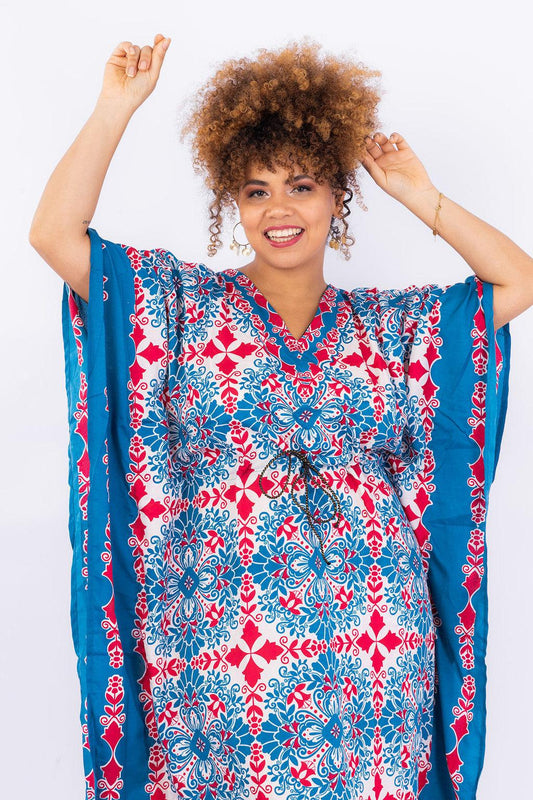 Kaftan Longa Mosaico Mediterrâneo Moda Boho Ajustável Coleção Premium 5162