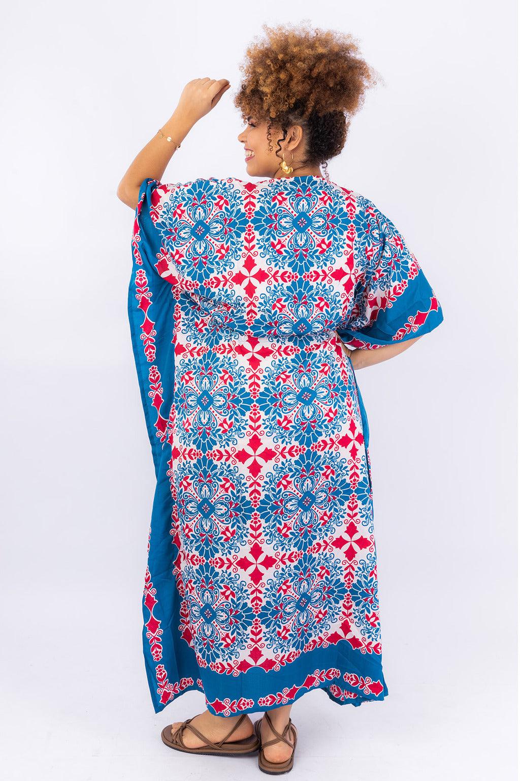 Kaftan Longa Mosaico Mediterrâneo Moda Boho Ajustável Coleção Premium 5162