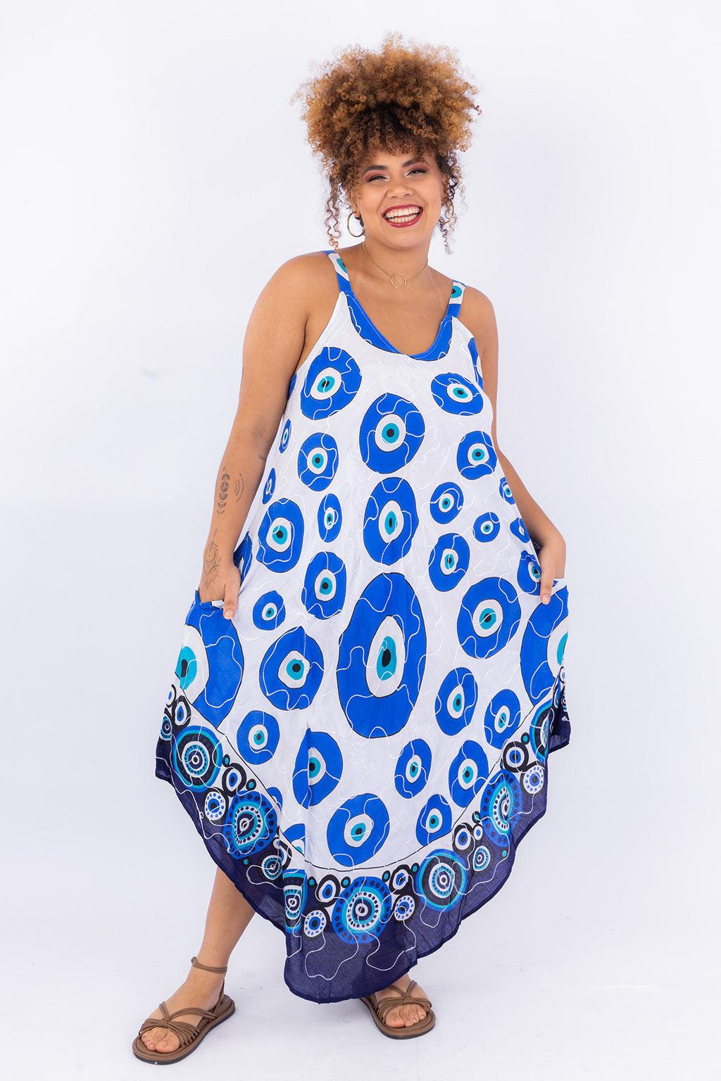 Vestido Olho Grego Celeste Ajustável Viscose Coleção Premium 8892