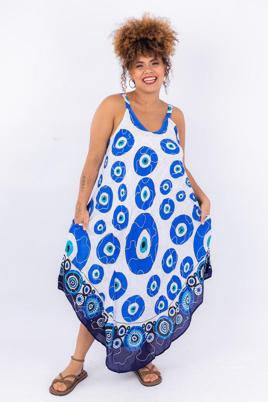 Vestido Olho Grego Celeste Ajustável Viscose Coleção Premium 8892
