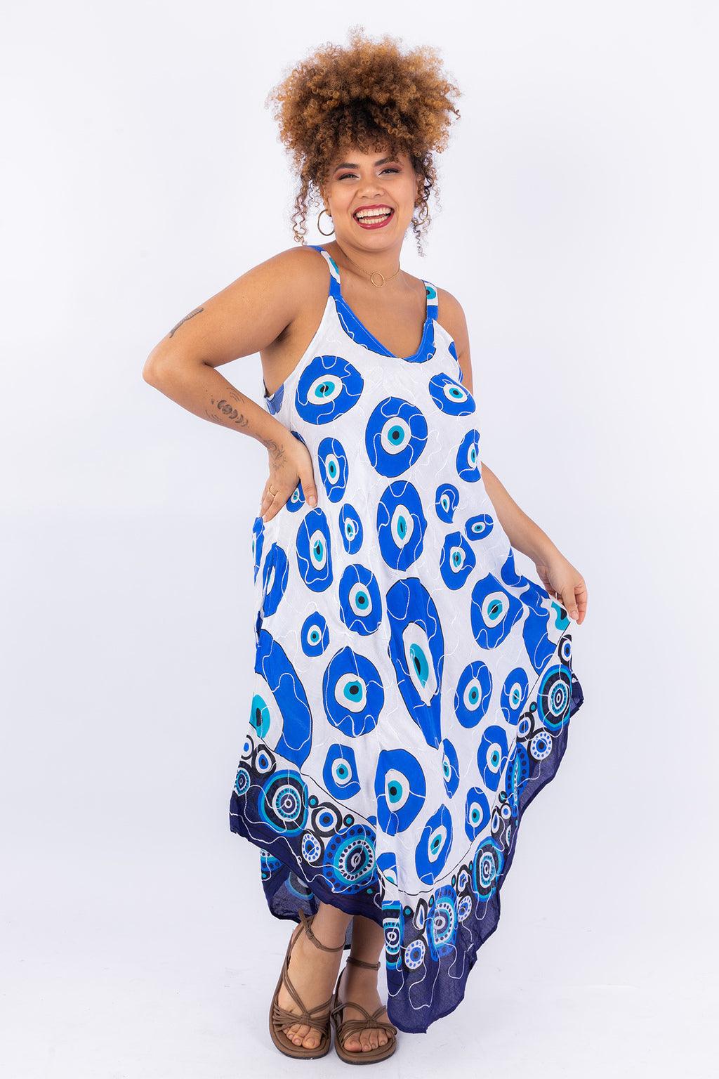 Vestido Olho Grego Celeste Ajustável Viscose Coleção Premium 8892