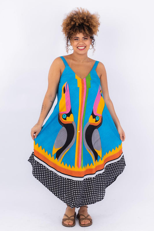 Vestido Trapézio Ajustável Tucano Tropical Viscose Ajustável Coleção Premium 1459