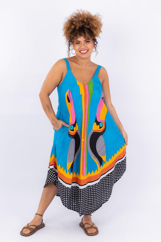 Vestido Trapézio Ajustável Tucano Tropical Viscose Ajustável Coleção Premium 1459