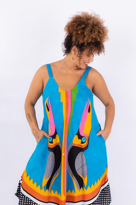Vestido Trapézio Ajustável Tucano Tropical Viscose Ajustável Coleção Premium 1459