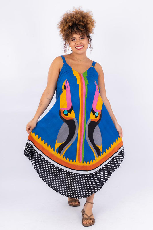 Vestido Trapézio Ajustável Tucano Tropical Viscose Ajustável Coleção Premium 4979