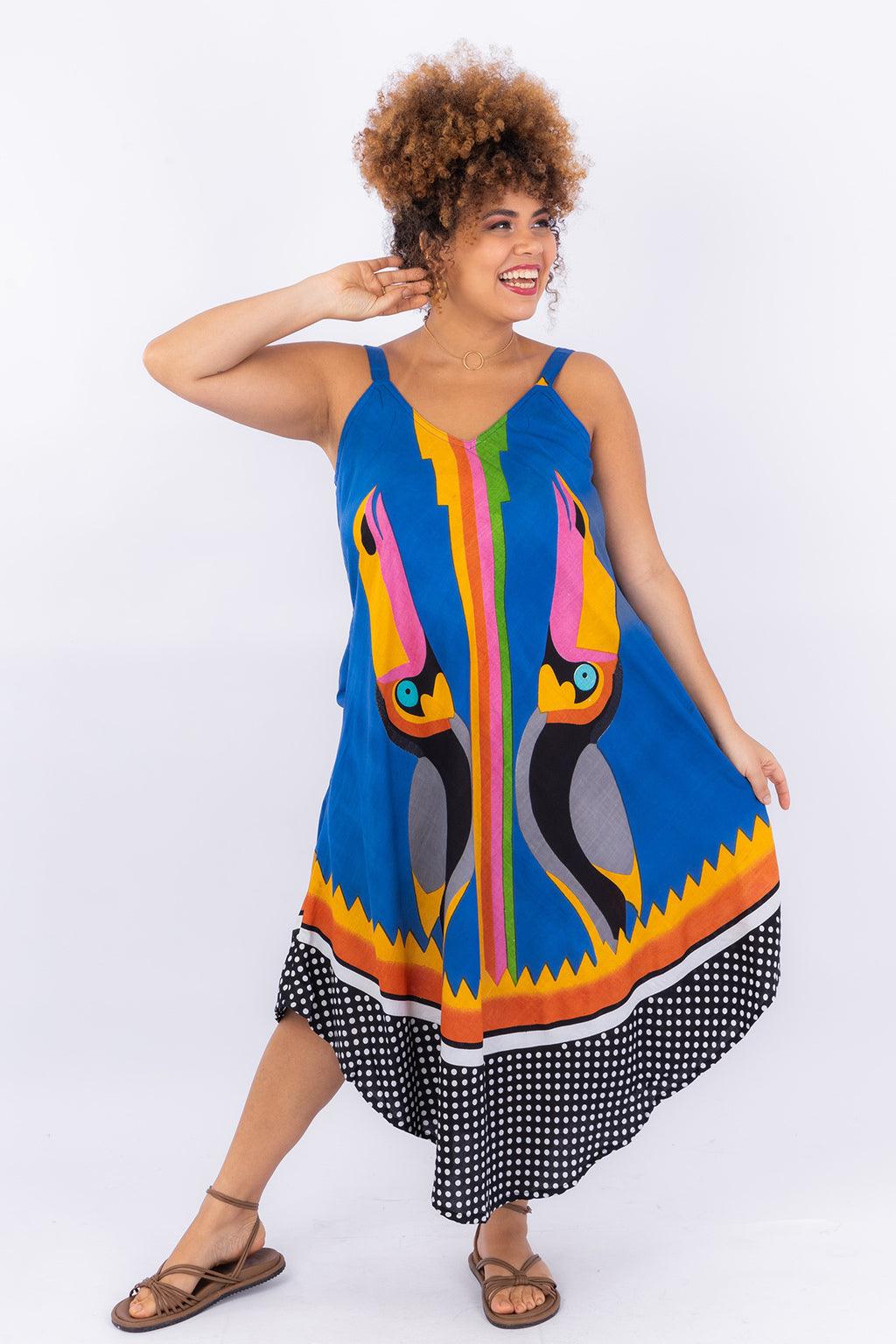 Vestido Trapézio Ajustável Tucano Tropical Viscose Ajustável Coleção Premium 4979