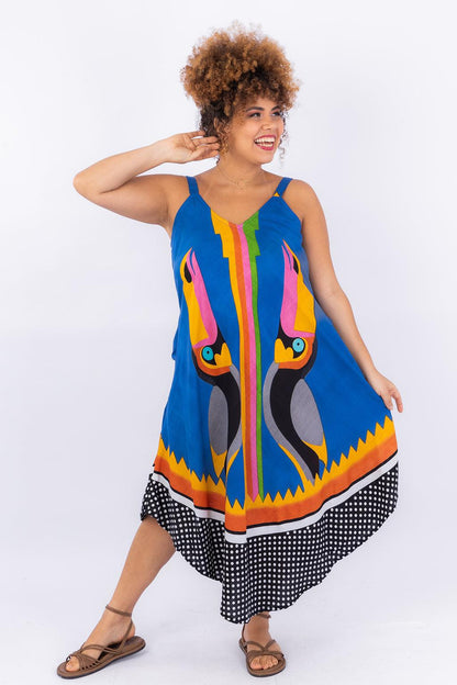 Vestido Trapézio Ajustável Tucano Tropical Viscose Ajustável Coleção Premium 4979.