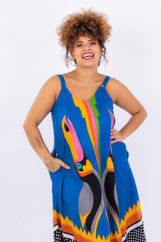 Vestido Trapézio Ajustável Tucano Tropical Viscose Ajustável Coleção Premium 4979