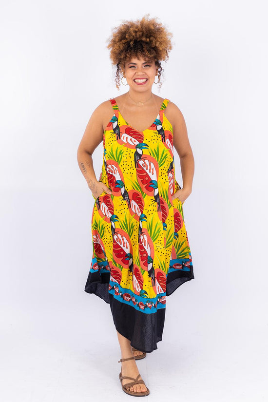 Vestido Trapézio Ajustável Alegria Tropical Viscose Ajustável Coleção Premium 4584