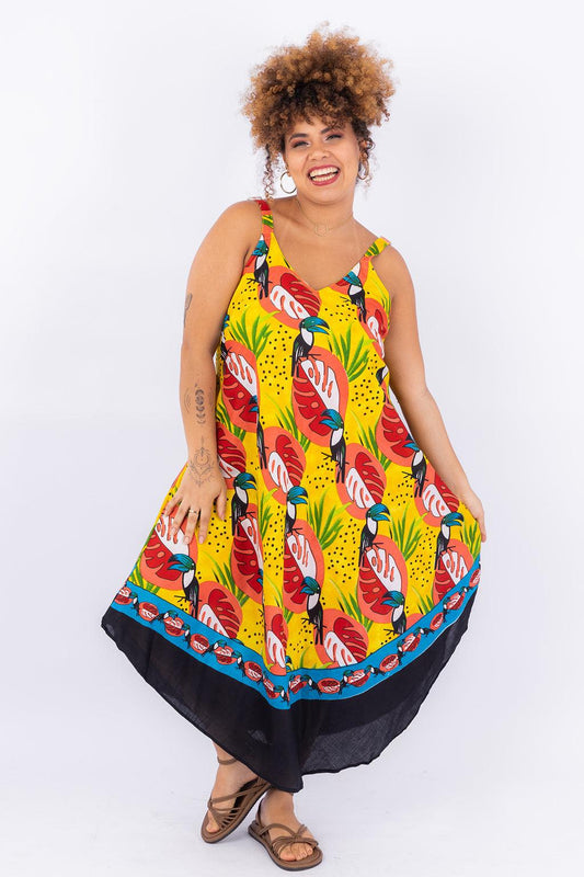 Vestido Trapézio Ajustável Alegria Tropical Viscose Ajustável Coleção Premium 4584