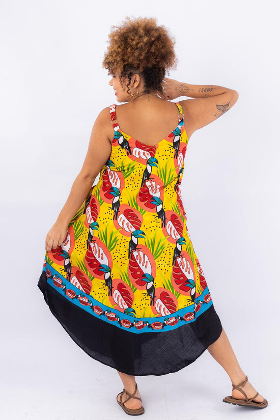 Vestido Trapézio Ajustável Alegria Tropical Viscose Ajustável Coleção Premium 4584