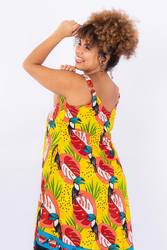 Vestido Trapézio Ajustável Alegria Tropical Viscose Ajustável Coleção Premium 4584