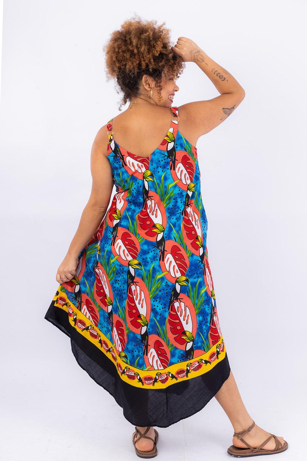 Vestido Trapézio Ajustável Alegria Tropical Viscose Ajustável Coleção Premium 194