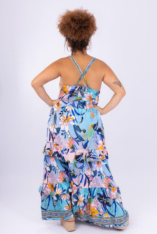Vestido Tropical Longo Boho Chic Seda Indiana Coleção Luxo 4383
