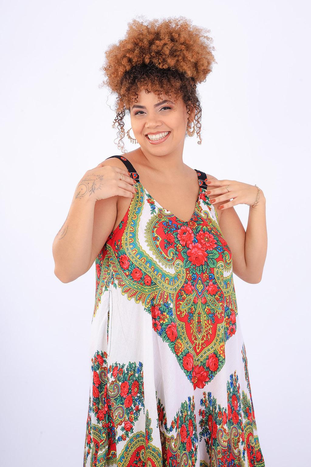 Vestido Trapézio Ajustável Midi Balonê Soltinho Boho Chic