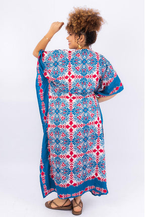 Kaftan Longa Mosaico Mediterrâneo Moda Boho Ajustável Coleção Premium 5162 - Indra Moda Indiana