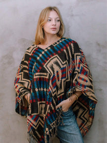 Poncho com capuz boho chic andina - Indra Moda Indiana