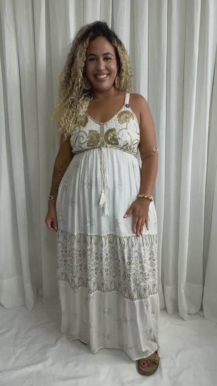 Vestido Longo Sintonia Vibrante Coleção Luxo Boho