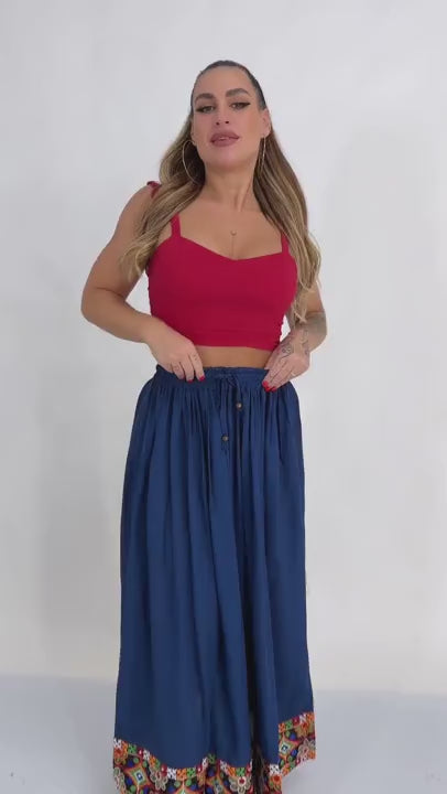 Saia Longa Rodada Bordado Maia Viscose