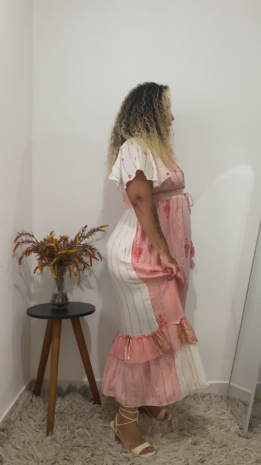 Vestido Boho Longo Encanto Dubai Bordado Coleção Luxo