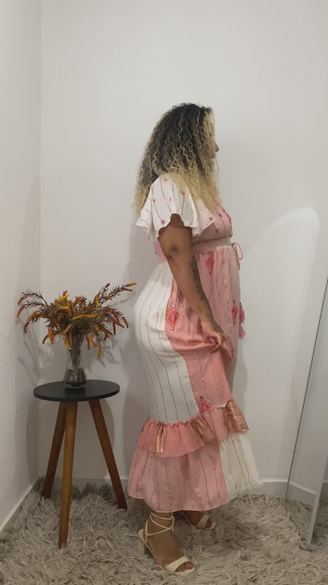 Vestido Boho Longo Encanto Dubai Bordado Coleção Luxo