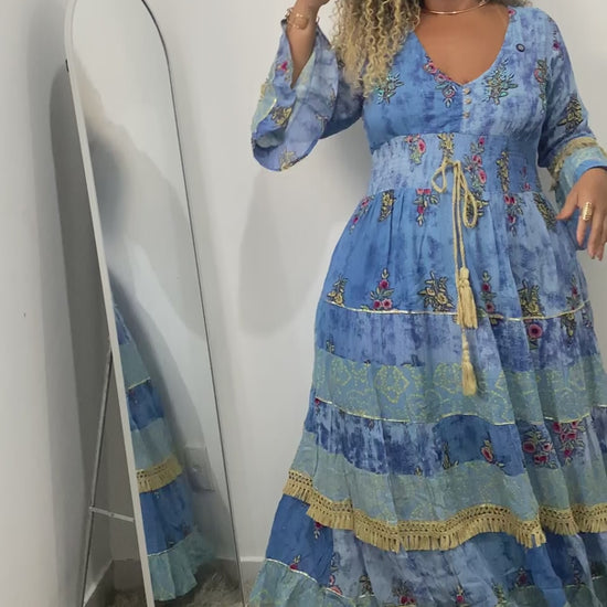 Vestido Boho Longo Alma Livre Bordado Linha Luxo.