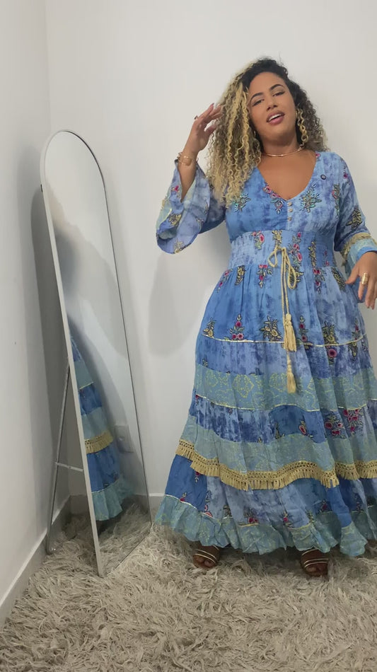 Vestido Boho Longo Alma Livre Bordado Linha Luxo
