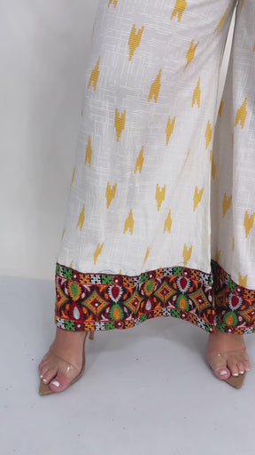 Calça Indiana Feminina Branca Estampada Coleção Vibe Maia