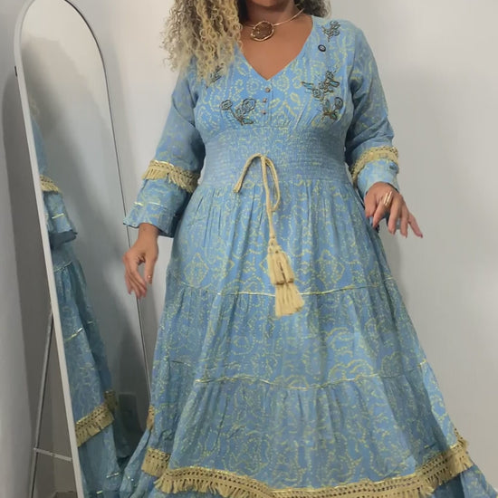 Vestido Boho Longo Alma Livre Bordado Linha Luxo.