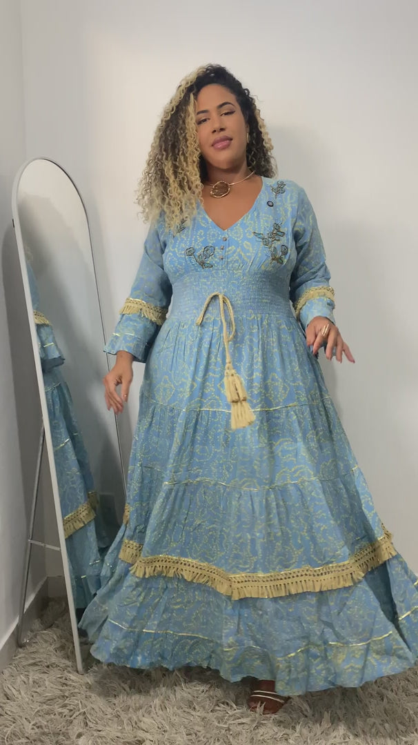 Vestido Boho Longo Alma Livre Bordado Linha Luxo.