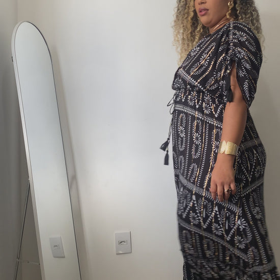 Vestido Boho Longo Aurora Celeste Crepe Linha Luxo.