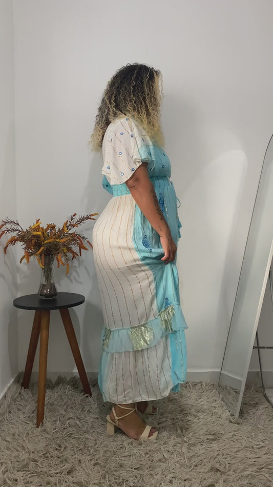 Vestido Boho Longo Encanto Dubai Bordado Coleção Luxo