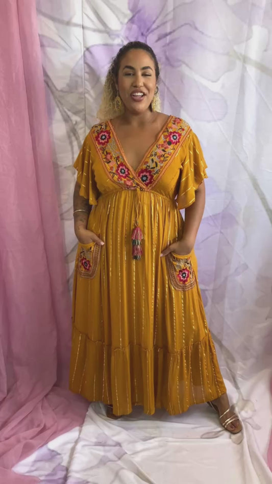 Vestido Longo Alvorecer Indiano Bordado Coleção Luxo Boho