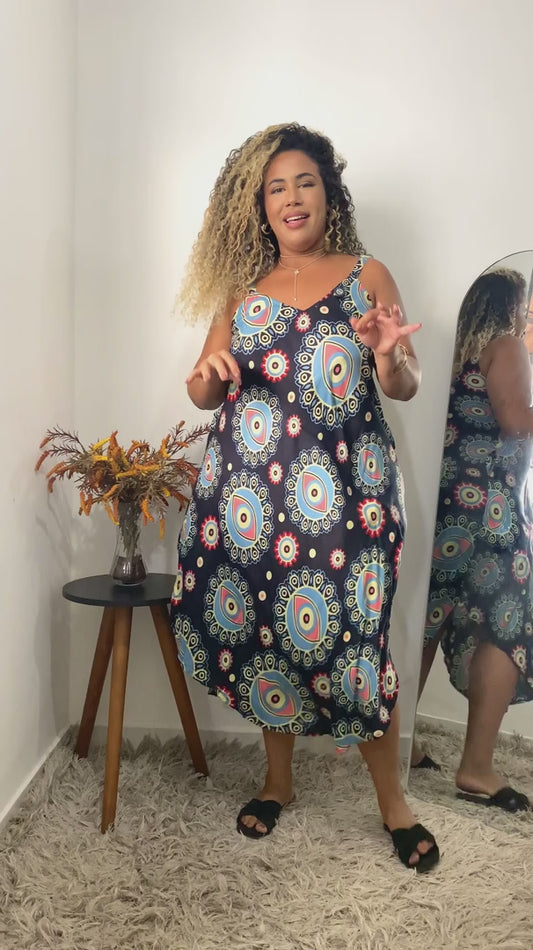 Vestido Trapézio Ajustável Olho Grego Viscose