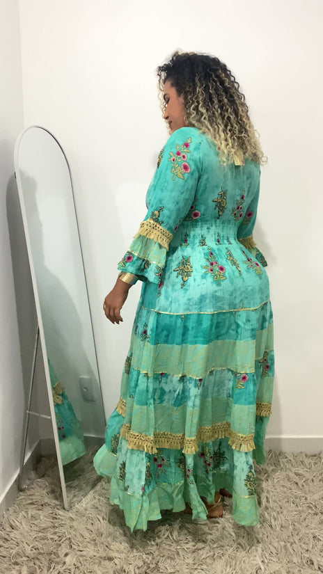 Vestido Boho Longo Alma Livre Bordado Linha Luxo