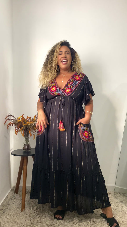 Vestido Longo Alvorecer Indiano Bordado Coleção Luxo 2391