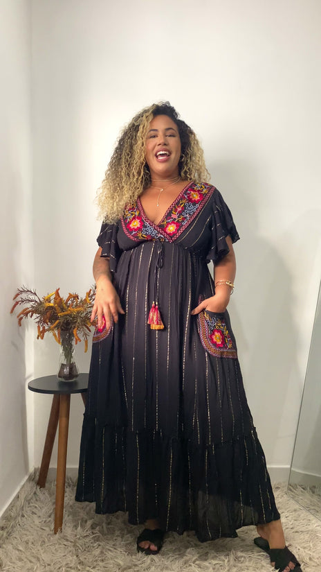 Vestido Longo Alvorecer Indiano Bordado Coleção Luxo 2391