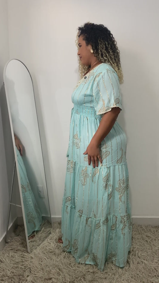 Vestido Boho Longo Aurora da Serra Bordado Linha Luxo