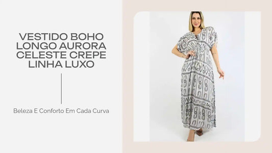 Vestido Boho Longo Aurora Celeste Crepe Linha Luxo by@Outfy