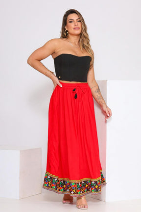 Saia Longa Rodada Bordado Maia Viscose - Indra Moda Indiana